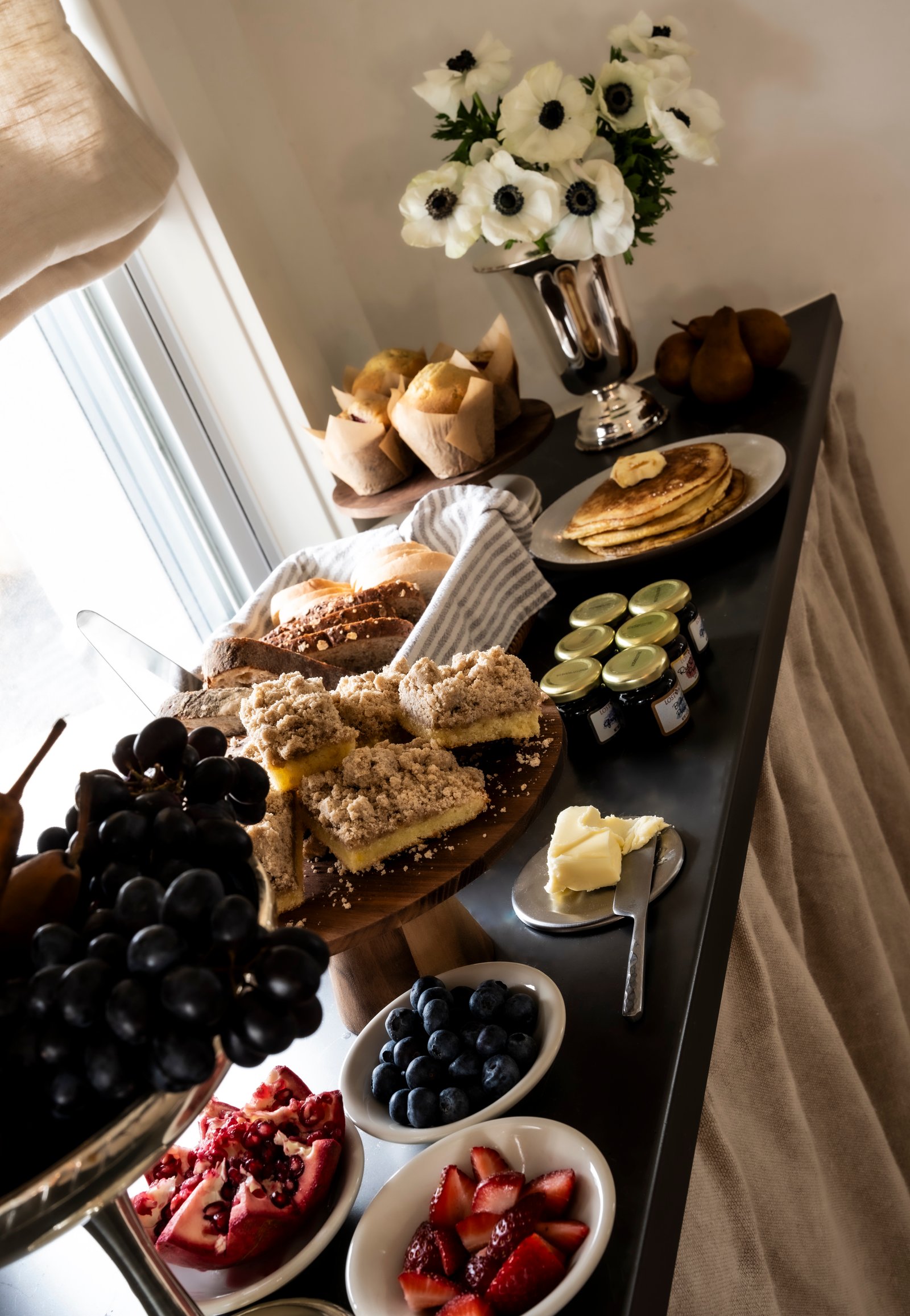 Continental breakfast selection displayed in the dining room at boutique hotel near Asbury Park.